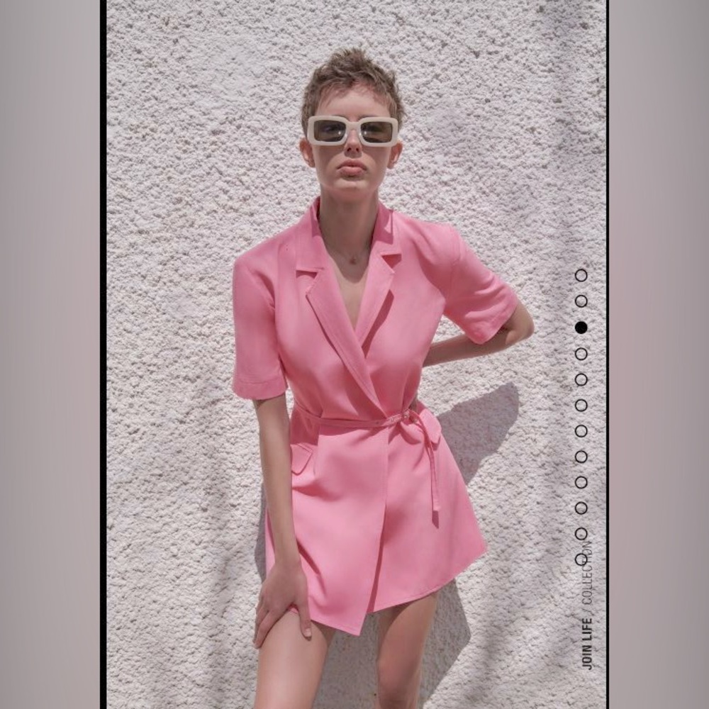 ZARA Pink Linen Blend Blazer Mini Dress Size S